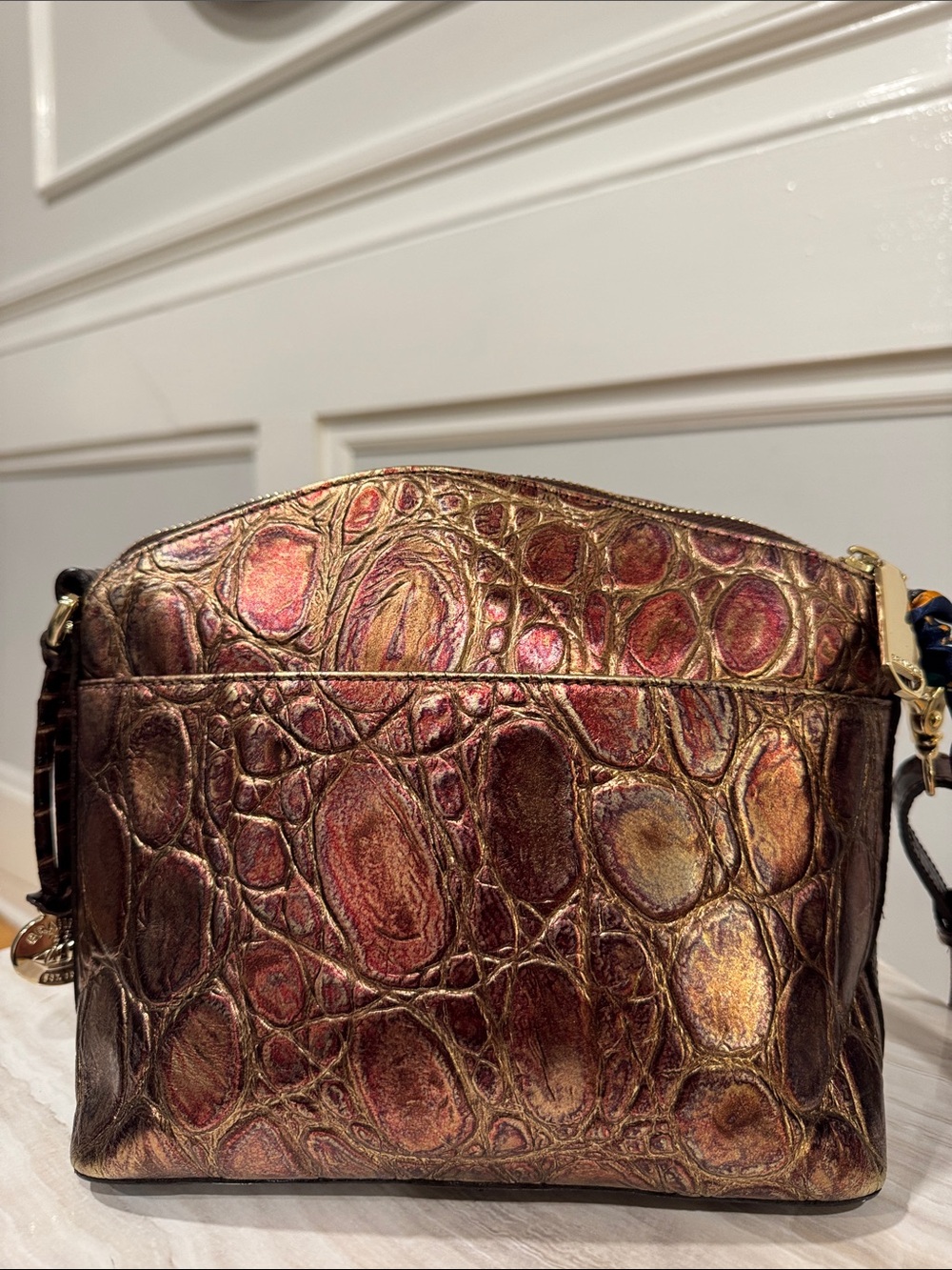 Brahmin Bag Supernova Melbourne Lorelei Bronze Metallic Croc-Embossed Crossbody - Picture 7 of 17